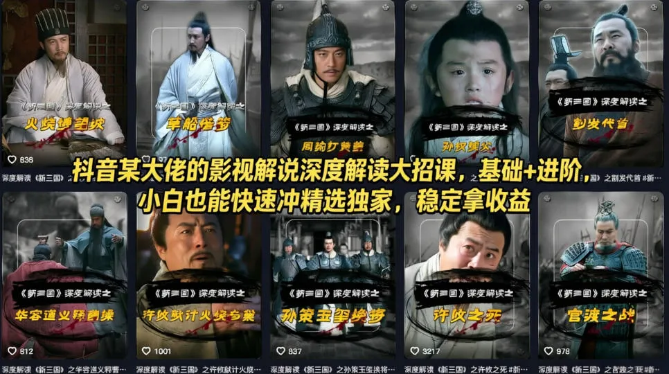 抖音某大佬的影视解说深度解读大招课，基础+进阶，小白也能快速冲精选独家，稳定拿收益-706资源网