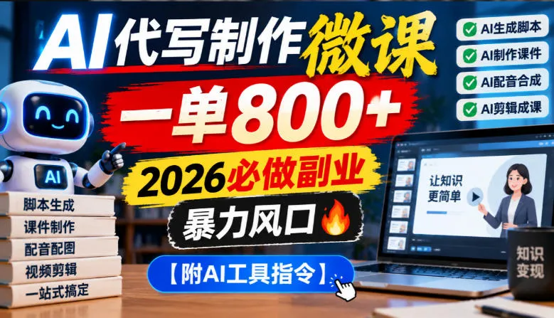 AI代写制作微课，一单800+，2026必做副业，暴力风口【附AI工具指令】【揭秘】-706资源网