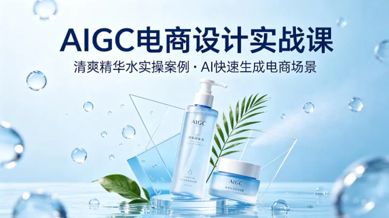 AIGC电商设计实战课，以清爽精华水为实操案例，教你用AI快速生成电商场景-706资源网