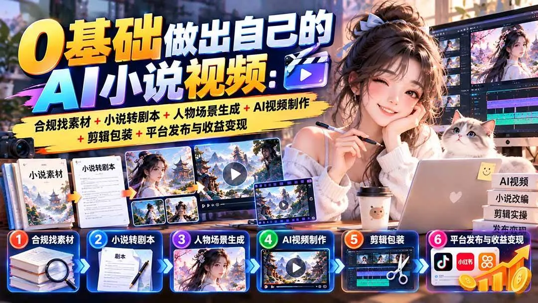（20741期）0基础做出自己的AI小说视频：合规找素材+小说转剧本+人物场景生成+AI视频制作+剪辑包装+平台发布与收益变现-706资源网