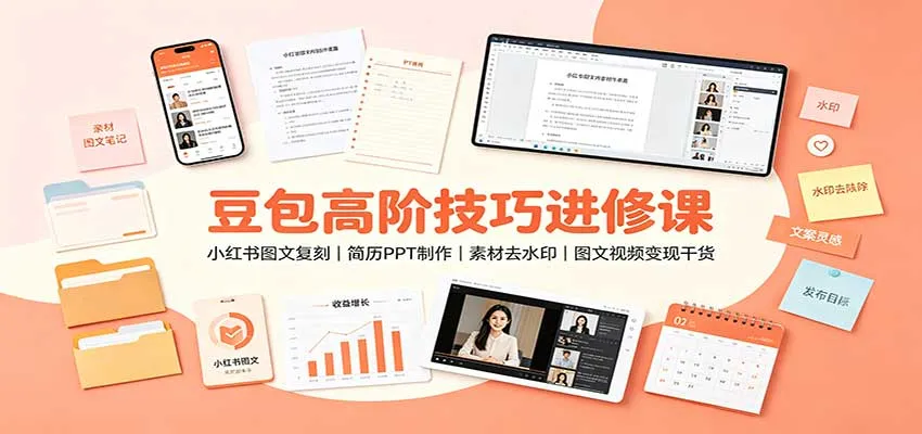豆包高阶技巧进修课:小红书图文复刻,简历PPT制作,素材去水印,图文视频变现干货-706资源网