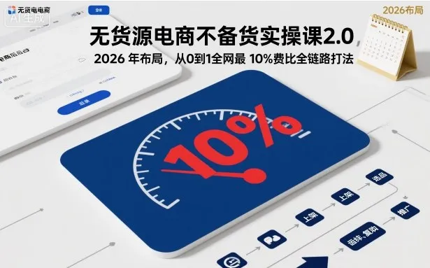 无货源电商不备货实操课2.0，2026年布局，从0到1全网最低10%费比全链路打法【更新26年3月】-706资源网