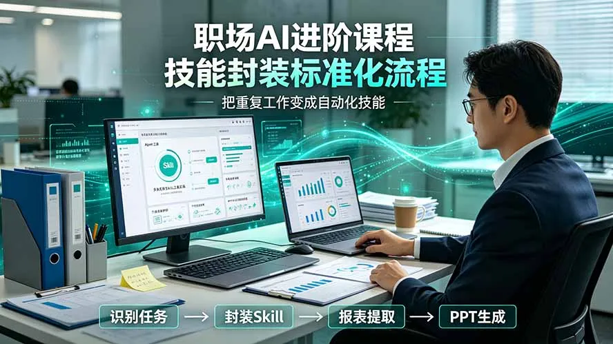 职场AI进阶课程;多类实用Skill工具实操,专属技能封装标准化流程,报表行业报告一键提取核心内容-706资源网