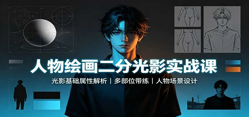 人物绘画二分光影实战课:光影基础属性解析,多部位带练,人物场景设计-706资源网