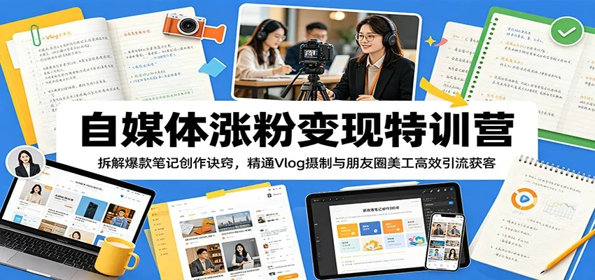 自媒体涨粉变现特训营：拆解爆款笔记创作诀窍，精通Vlog摄制与朋友圈美工高效引流获客-706资源网