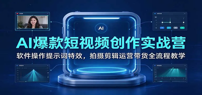 AI爆款短视频创作实战营：软件操作提示词特效，拍摄剪辑运营带货全流程教学-706资源网