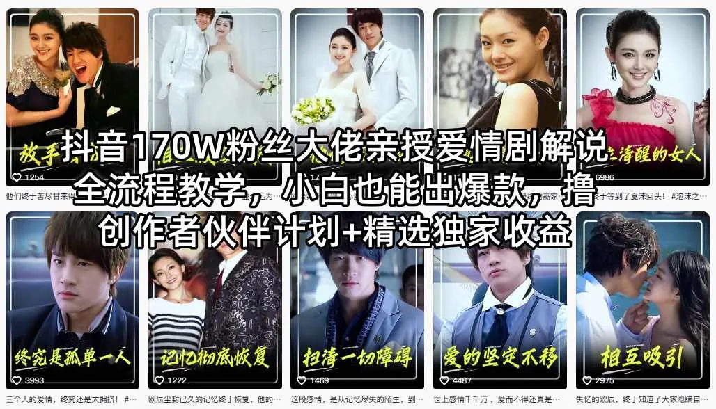 抖音170W粉丝大佬亲授爱情剧解说全流程教学，小白也能出爆款，撸创作者伙伴计划+精选独家收益-706资源网