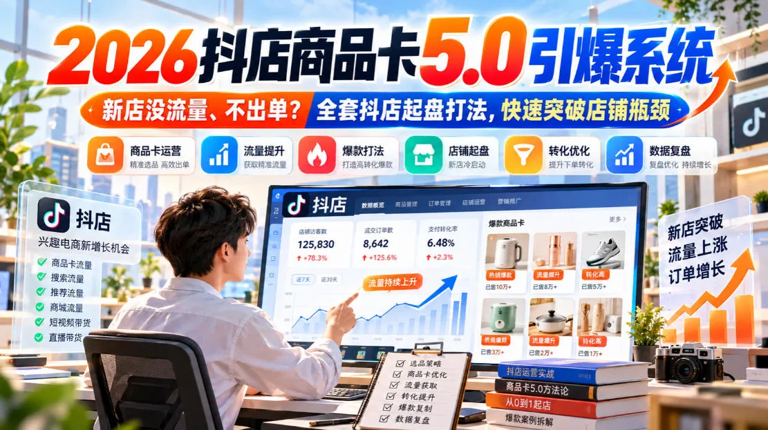 2026抖店商品卡5.0引爆店铺流量，新店没流量、不出单？全套抖店起盘打法，快速突破店铺瓶颈-706资源网