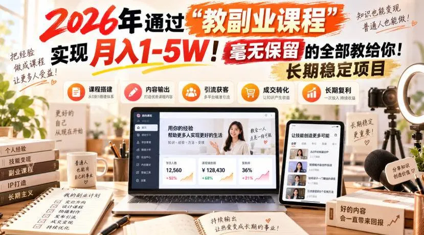 （20590期）“教副业课程”月入1-5W！长期稳定项目，毫无保留的全部教给你！-706资源网