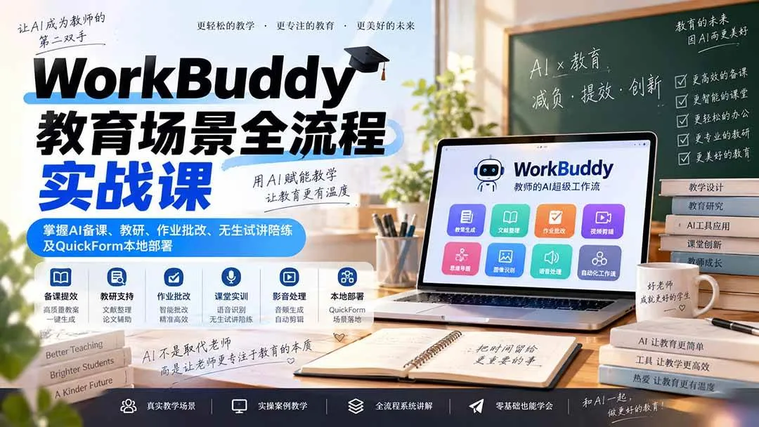 （20518期）WorkBuddy教育场景全流程实战课：掌握AI备课、教研、作业批改、无生试讲陪练及QuickForm本地部署-706资源网