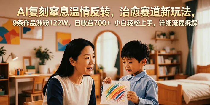 AI复刻窒息温情反转,治愈赛道新玩法,9条作品涨粉122W,日收益700+ 小白轻松上手,详细流程拆解-706资源网