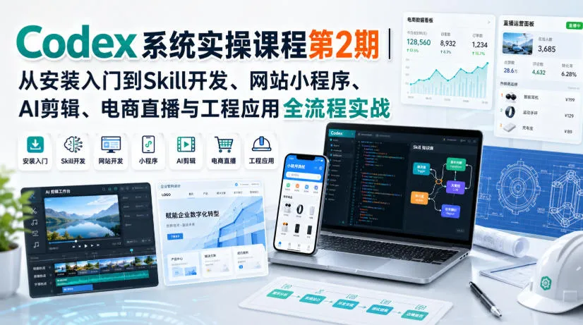 Codex系统实操课程第2期｜从安装入门到Skill开发、网站小程序、AI剪辑、电商直播与工程应用全流程实战-706资源网