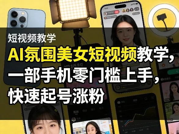 AI氛围美女短视频教学，一部手机零门槛上手，快速起号涨粉-706资源网