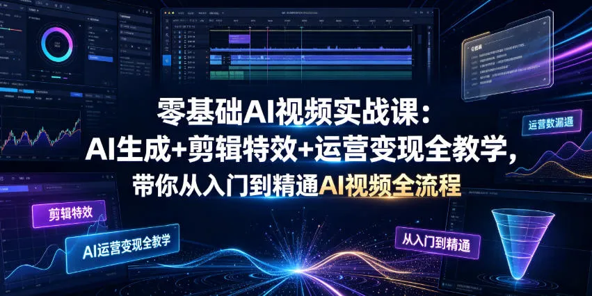 零基础AI视频实战课：AI生成+剪辑特效+运营变现全教学，带你从入门到精通AI视频全流程-706资源网